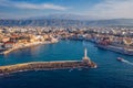 Picturesque old port of Chania. Landmarks of Crete island. Greece. Aerial view of the beautiful city of Chania with it's old Royalty Free Stock Photo