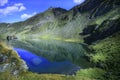A picturesque overview of glacial Balea Lake in the Fagaras mountain region of Romania.