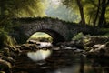 A picturesque painting capturing the tranquility of a stone bridge gracefully spanning over a gentle stream, An old stone bridge