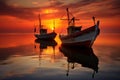 Picturesque Pair boat sunset. Generate Ai Royalty Free Stock Photo