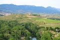 Picturesque panorama of the fields and mountains in the vicinity of the town of Briones. Spain, June 22, 2019