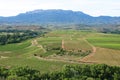 Picturesque panorama of the fields and mountains in the vicinity of the town of Briones. Spain, June 22, 2019