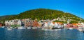 Picturesque panorama of a Historical district Bryggen Tyskebryggen in the norwegian city Bergen.