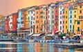 10.04.2017. Picturesque panorama with landscape of the harbor with colorful houses and the boats in Porto Venere, Italy, Liguria