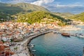 Picturesque Panorama of Parga, Greece. Idyllic Bay, Traditional, Charming Houses and Quaint Port in a Mediterranean Paradise