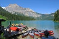 Canoes at Beautiful Emerald Lake, Yoho National Park, Canadian Rockies, British Columbia, Canada Royalty Free Stock Photo