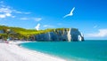 Picturesque panoramic landscape on the cliffs of Etretat. Natural amazing cliffs. Etretat, Normandy, France, La Manche or English Royalty Free Stock Photo