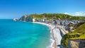 Picturesque panoramic landscape on the cliffs of Etretat. Natural amazing cliffs. Etretat, Normandy, France, La Manche or English Royalty Free Stock Photo