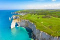 Picturesque panoramic landscape on the cliffs of Etretat. Natural amazing cliffs. Etretat, Normandy, France, La Manche or English Royalty Free Stock Photo