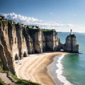 Picturesque panoramic landscape on the cliffs of Etretat. Natural amazing cliffs. Etretat, Normandy, France, La Manche Royalty Free Stock Photo