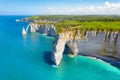 Picturesque panoramic landscape on the cliffs of Etretat. Natural amazing cliffs. Etretat, Normandy, France, La Manche or English