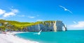 Picturesque panoramic landscape on the cliffs of Etretat. Natural amazing cliffs. Etretat, Normandy, France, La Manche or English Royalty Free Stock Photo