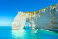 Picturesque panoramic landscape on the cliffs of Etretat. Natural amazing cliffs. Etretat, Normandy, France, La Manche or English Royalty Free Stock Photo