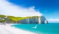 Picturesque panoramic landscape on the cliffs of Etretat. Natural amazing cliffs. Etretat, Normandy, France, La Manche or English Royalty Free Stock Photo