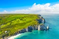 Picturesque panoramic landscape on the cliffs of Etretat. Natural amazing cliffs. Etretat, Normandy, France, La Manche Royalty Free Stock Photo