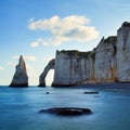 Picturesque panoramic landscape on the cliffs of Etretat. Natural amazing cliffs. Etretat, Normandy, France, La Manche.