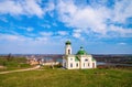 Picturesque panoramic view of Alexander Nevsky Church and medieval Khotyn fortress, Chernivtsi region. Ukraine Royalty Free Stock Photo