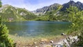 Picturesque panoramic view of Popradske Pleso, High Tatras mountains, Slovakia. Popradske pleso is a mountain lake of glacial, Royalty Free Stock Photo