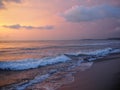 Picturesque Pink sunset on lake beach sea sand beautiful colors in the sky clouds Royalty Free Stock Photo