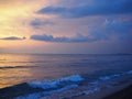 Picturesque Pink sunset on lake beach sea sand beautiful colors in the sky clouds Royalty Free Stock Photo