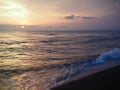 Picturesque Pink sunset on lake beach sea sand beautiful colors in the sky clouds Royalty Free Stock Photo