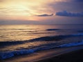 Picturesque Pink sunset on lake beach sea sand beautiful colors in the sky clouds Royalty Free Stock Photo