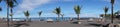 Picturesque Playa JardÃÂ­n beach on the Spanish Canary Island Tenerife with black volcanic sand blue ocean water and green palm Royalty Free Stock Photo