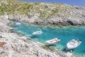 Picturesque Porto Roxa rocky beach. It is situated on west coast of Zakynthos island, Greece. Royalty Free Stock Photo