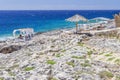 Picturesque Porto Roxa rocky beach. It is situated on west coast of Zakynthos island, Greece. Royalty Free Stock Photo