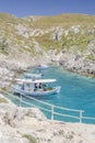 Picturesque Porto Roxa rocky beach. It is situated on west coast of Zakynthos island, Greece. Royalty Free Stock Photo