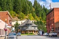 Picturesque Railroad Museum in the Old West mining town of Wallace, Idaho, in the Silver Valley area which is a superfund site Royalty Free Stock Photo