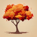 Picturesque illustrated autumn tree. Stylized tree. Autumn postcard. Oil painting effect. AI-generated