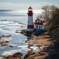 Picturesque red and white lighthouse gracing Merzhanovo, Rostov on Don, Russia