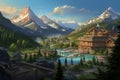 Picturesque Resort mountains landscape. Generate AI