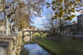 Picturesque roman bridge over Meder river in Vic city Catalonia, Spain