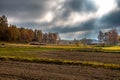 Rural Landscape With Fields And Bright Beams Of The Morning Sun In Austria Royalty Free Stock Photo
