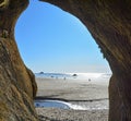 Sandstone Caves on Oregon Coast Beach Royalty Free Stock Photo