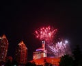 Picturesque scene of Canada Day fireworks at Celebration Square in Mississauga, Canada