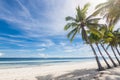 A picturesque scene in Dumaluan Beach in Panglao, Bohol. Powdery white sand, a beautiful sea, and coconut trees