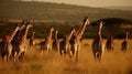 A group of giraffes grazing in the African savannah created with Generative AI
