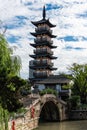 Picturesque scene of Fahua Pagoda in Zhouqiao Old Street, Jiading, Shanghai.