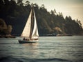 A classic sailboat gliding across a peaceful bay created with Generative AI Royalty Free Stock Photo