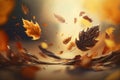 background with dry autumn leaves, blurred background, Generative AI