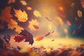 background with dry autumn leaves, blurred background, Generative AI