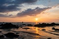 Picturesque seaview, sunset in Andaman sea, Naithon beach, Phuket