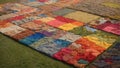 A vivid mosaic field formed from an assortment of colorful pieces.
