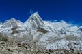 Snow mountain valley at Everest base camp trekking EBC in Nepal Royalty Free Stock Photo