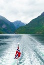 Norwegian flag on a ferry in Sognefjord Norway