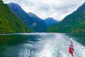 Norwegian flag on a ferry in Sognefjord Norway