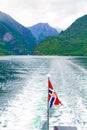 Norwegian Post flag on a ferry in Sognefjord Norway